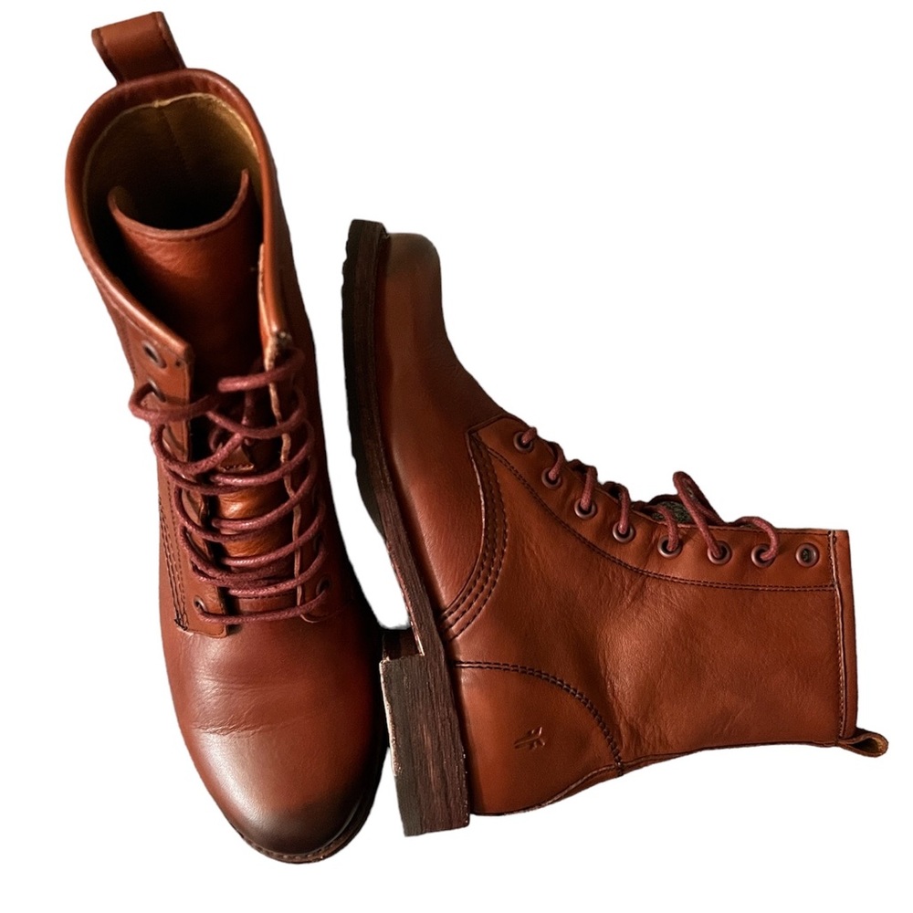 Frye Veronica Combat Red Clay Leather Lace Up Sz 6.5 Boots